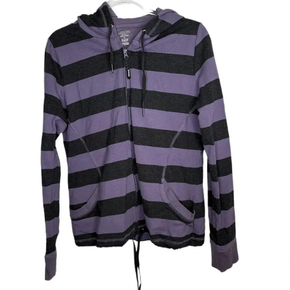 Calvin Klein Performance Quick Dry Striped Purple and Dark Grey Zip Hoodie XL - Picture 6 of 12